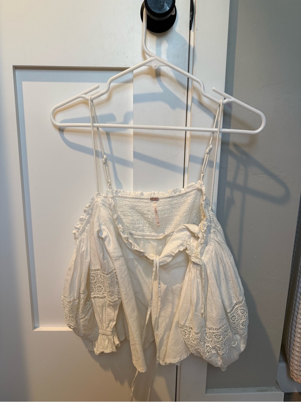 Free People White Lace Trim Off-Shoulder Blouse